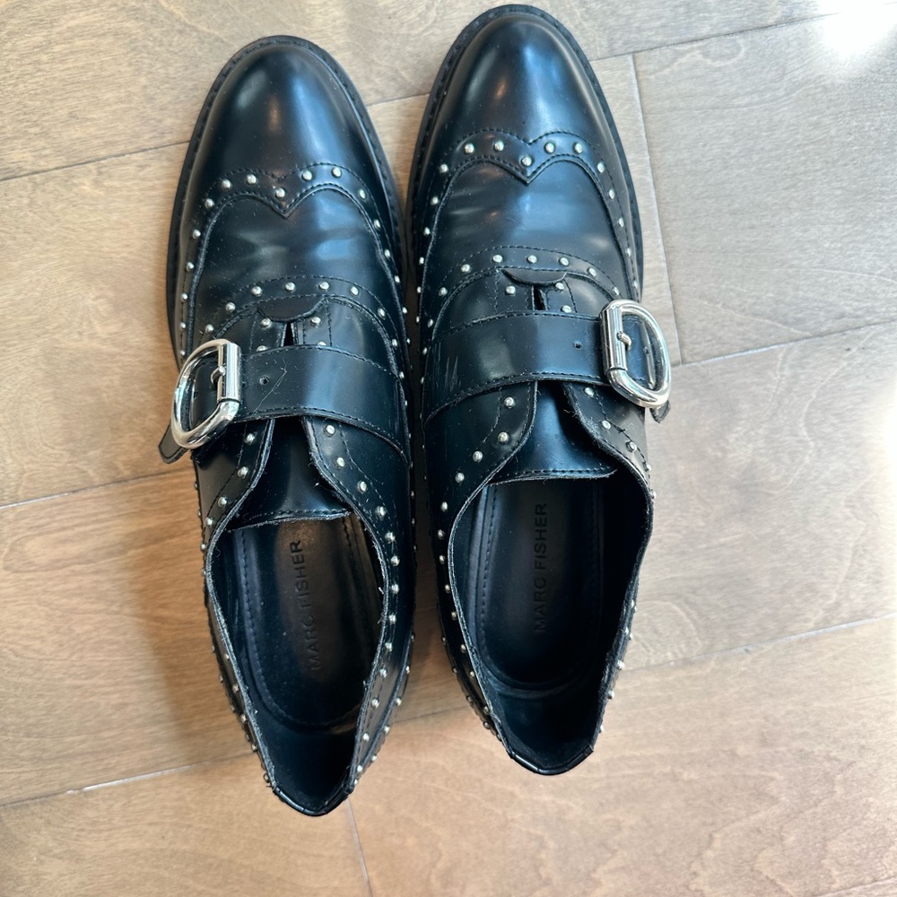 Marc Fisher Black Studded Loafers